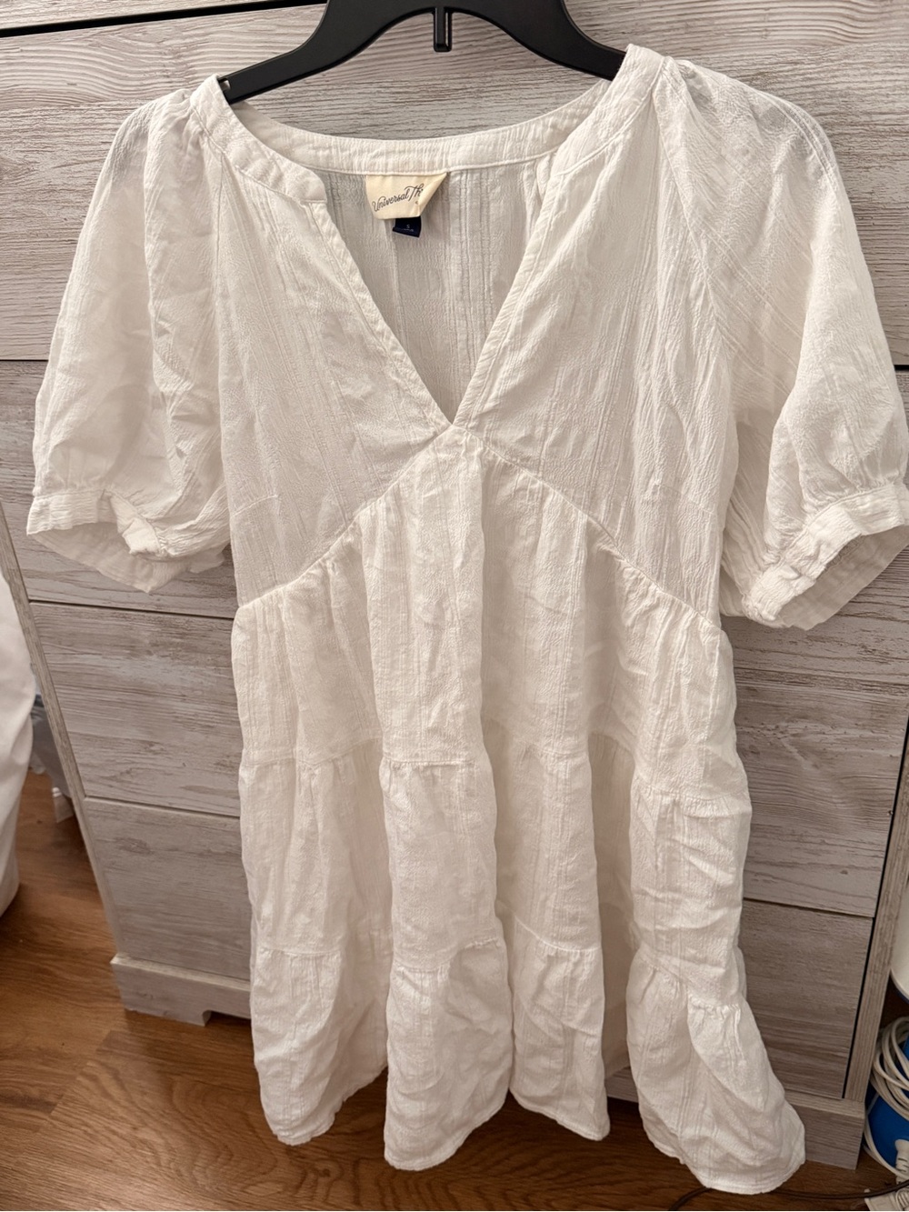 White Textured V-Neck Babydoll Tunic Dress